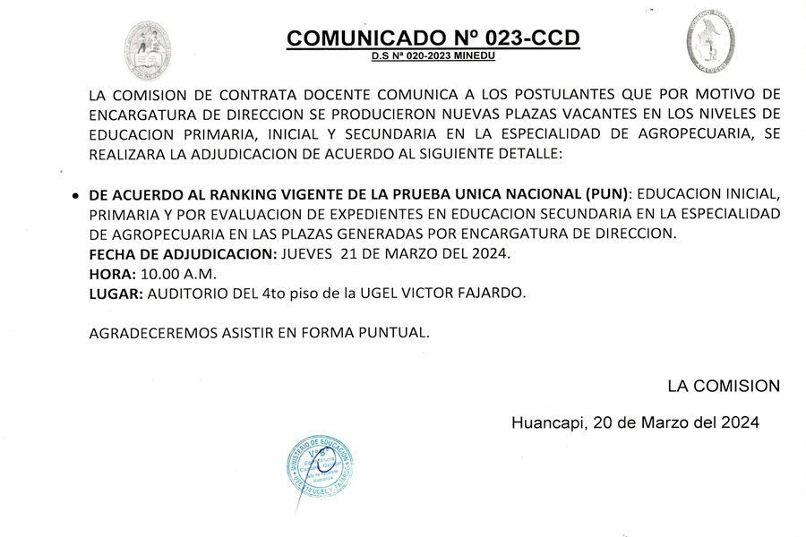 COMUNICADO Nº 023-2024-CCD