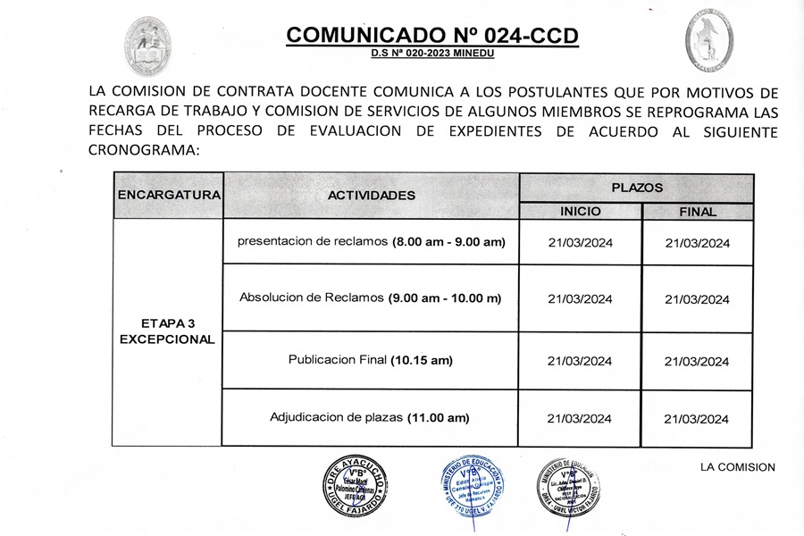 COMUNICADO Nº 024-2024-CCD