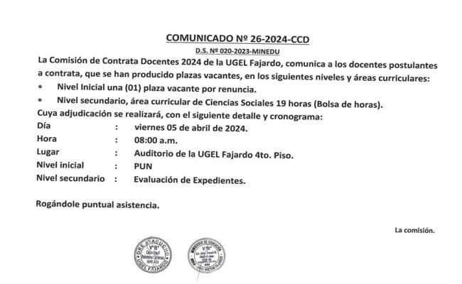 COMUNICADO Nº 026-2024-CCD