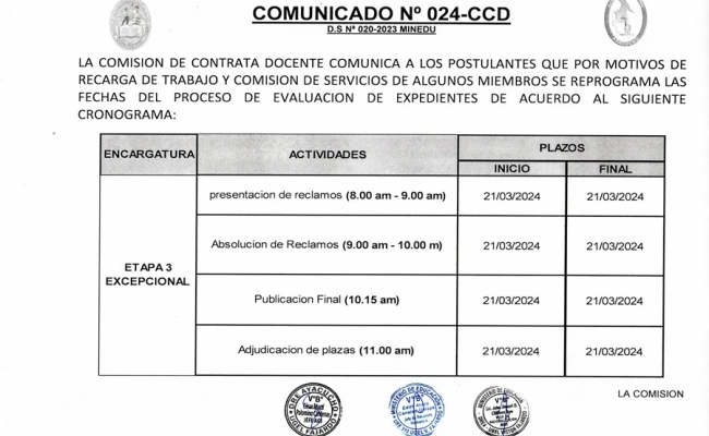 COMUNICADO Nº 024-2024-CCD